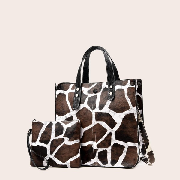 

2pcs Color Block Top Handle Bag Set, Multicolor