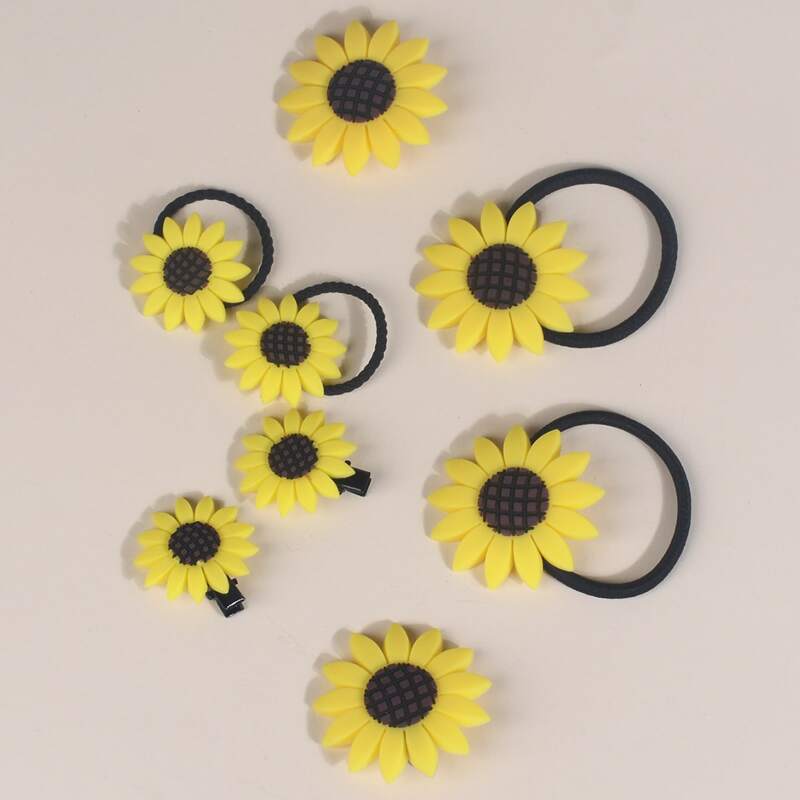 

4pcs Sunflower Hair Tie & 4pcs Hair Clip, Multicolor