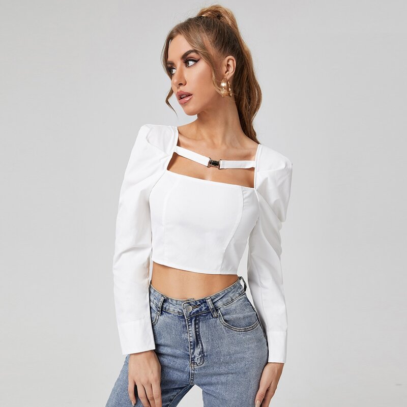 

Zip Back Crop Blouse, White