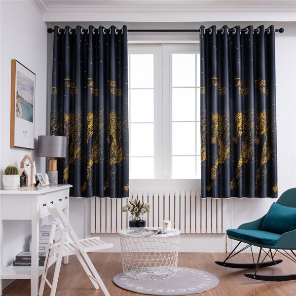 

Horse Pattern Single Panel Blackout Curtain, Navy blue