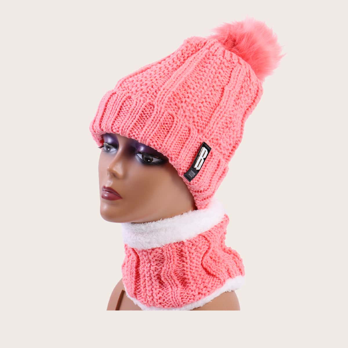 

Pom Pom Knitted Beanie & Infinity Scarf, Pink