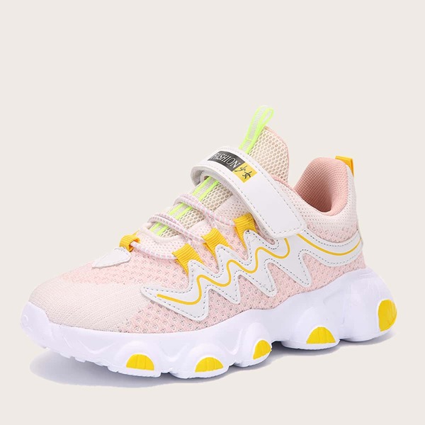 

Girls Letter Graphic Velcro Strap Sneakers, Pink