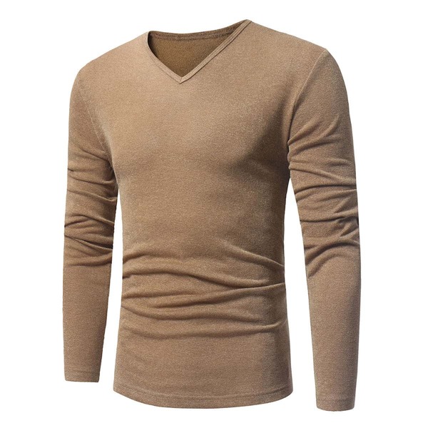 

Men Solid V Neck Tee, Khaki