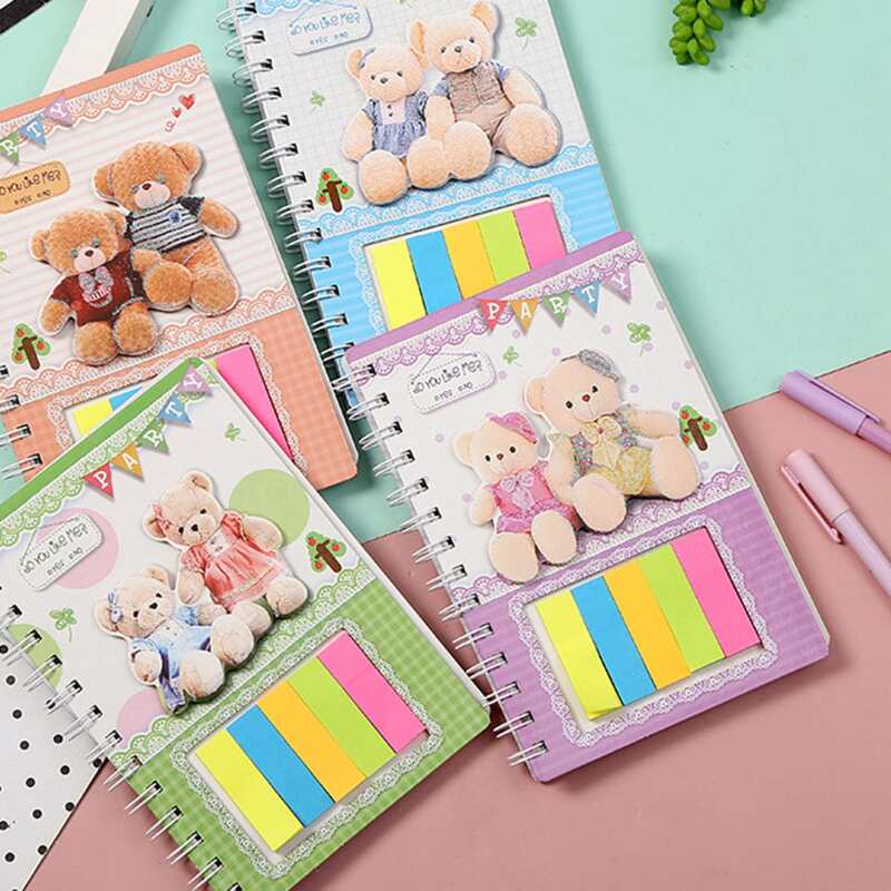 

1pc Cartoon Bear Spiral Notebook With Sticky Note, Multicolor