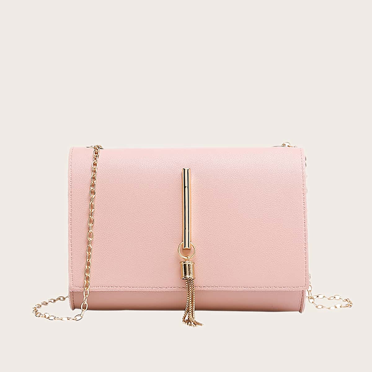 

Solid Tassel Decor Crossbody Bag, Baby pink