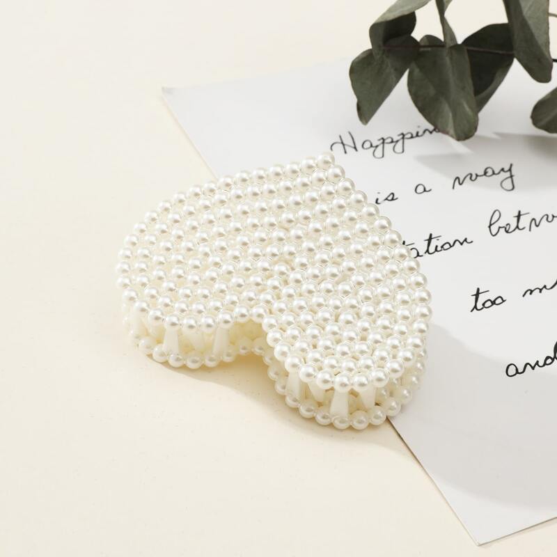 

Faux Pearl Heart Hair Claw, White