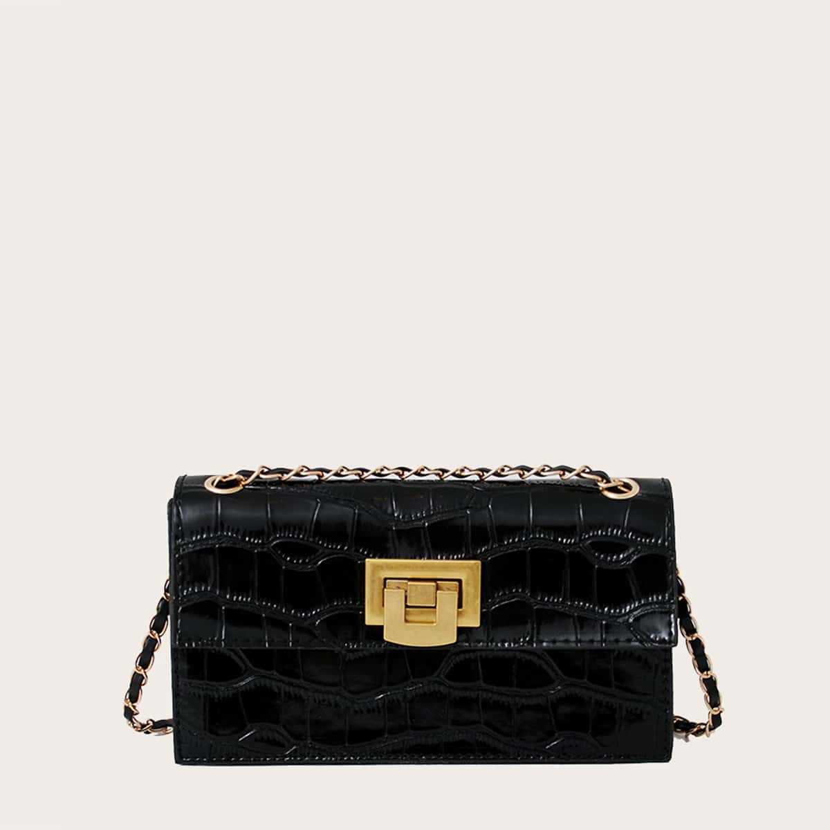 

Croc Embossed Chain Crossbody Bag, Black