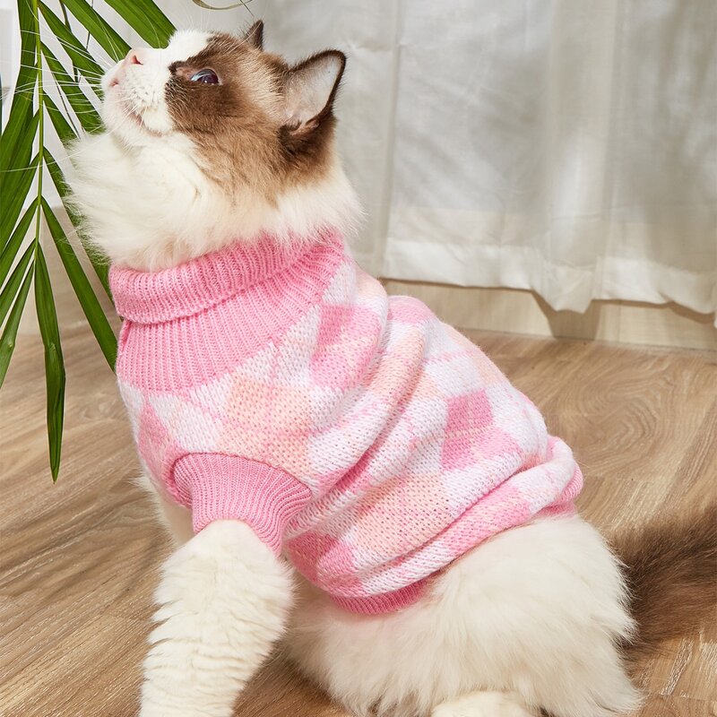 

Geometric Pattern Turtleneck Pet Sweater, Baby pink