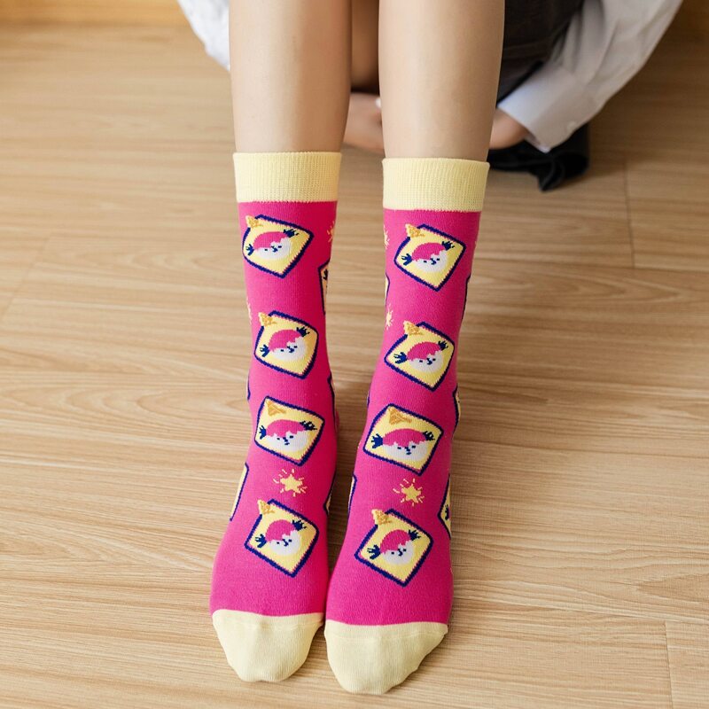

1pair Geometric Pattern Crew Socks, Hot pink