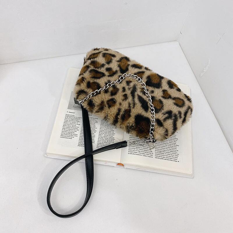 

Leopard Fluffy Satchel Bag, Brown