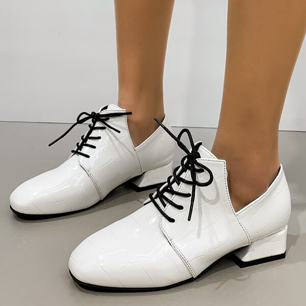 

Croc Embossed Lace Up Front Pumps, White