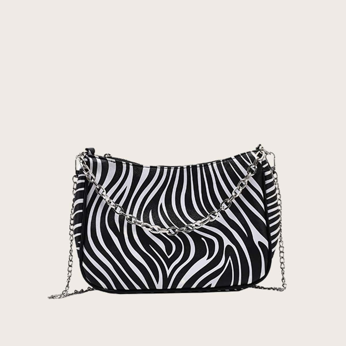 

Zebra Striped Shoulder Bag, Black