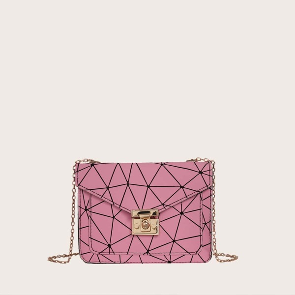 

Geometric Graphic Twist Lock Chain Shoulder Bag, Pink