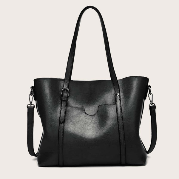 

Minimalist Pocket Front Shoulder Tote Bag, Black