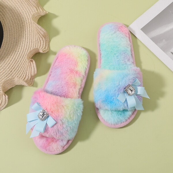 

Fluffy Tie Dye Rhinestone Decor Slippers, Multicolor