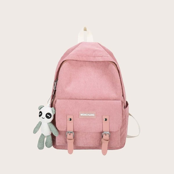 

Cartoon Charm Double Buckle Decor School Bag, Pink