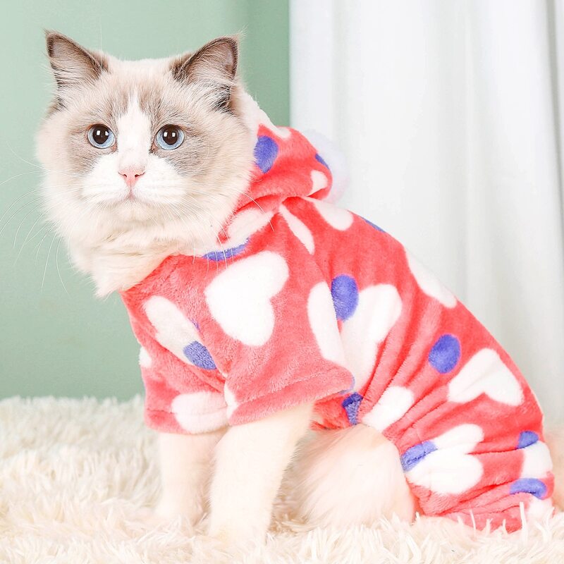 

Heart Pattern Plush Hooded Pet Pajamas, Multicolor