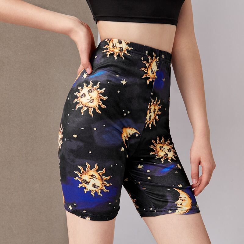 

Sun & Moon Graphic Biker Shorts, Multicolor