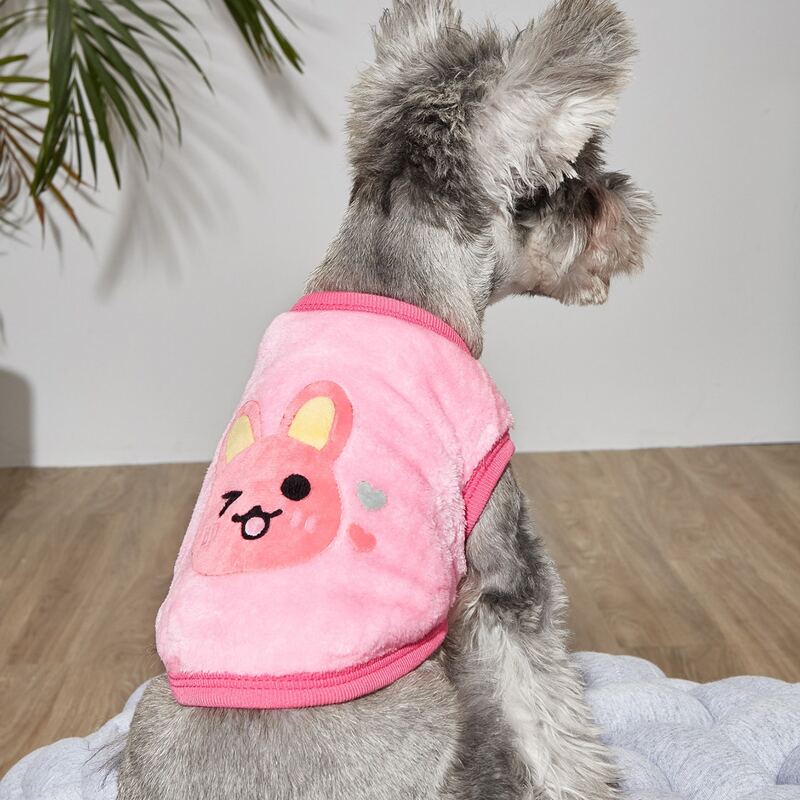 

Cartoon Rabbit Contrast Binding Pet Tank, Pink