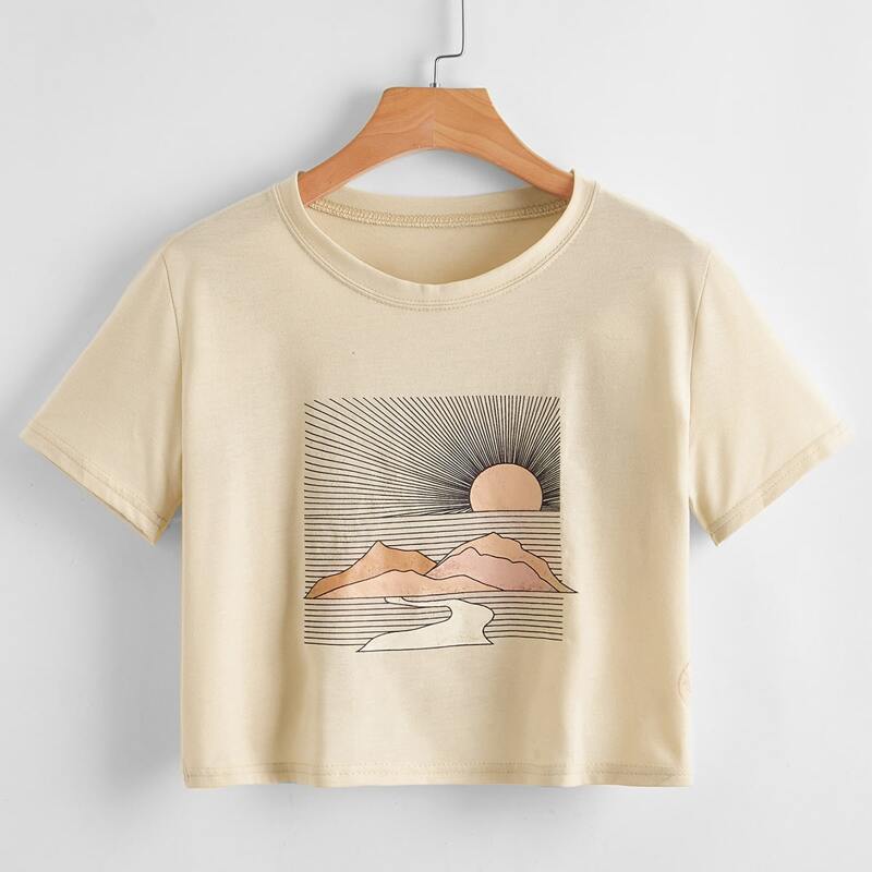 

Sun & Mountain Graphic Crop Tee, Khaki