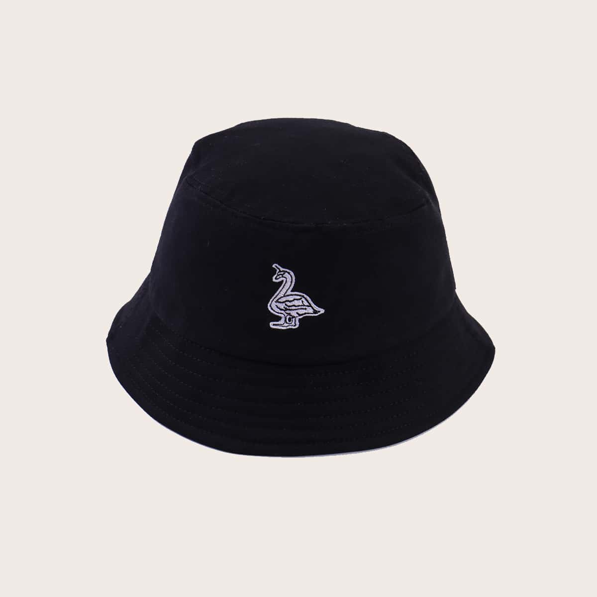 

Swan Embroidery Bucket Hat, Black