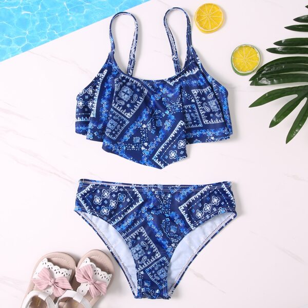 

Girls Floral Hanky Hem Bikini Swimsuit, Blue