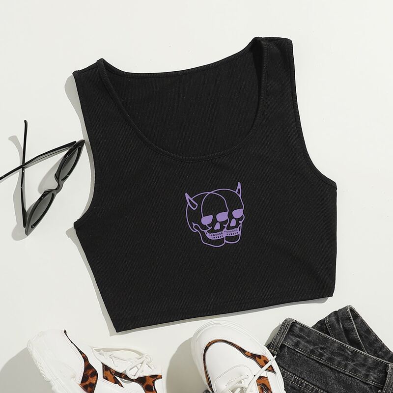 

Skull Graphic Tank Top, Black