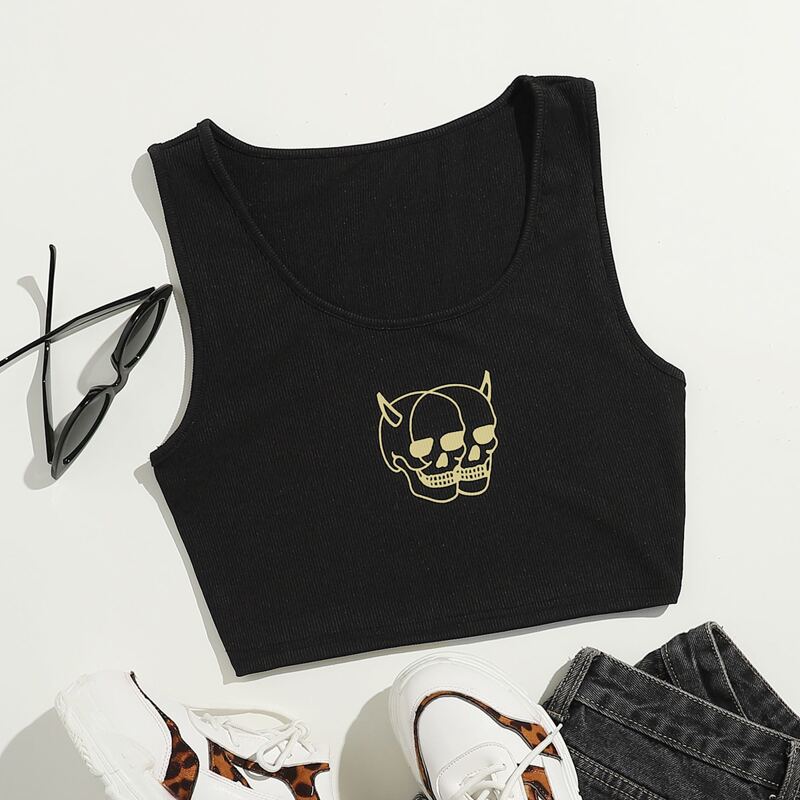 

Skull Graphic Tank Top, Black