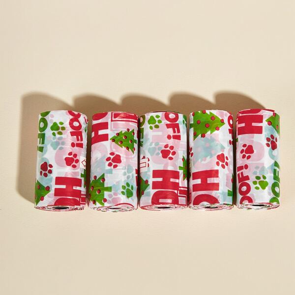 

5rolls Christmas Tree Pattern Pet Poopbag, Red
