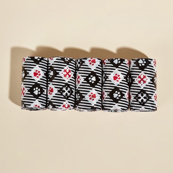 

5rolls Paw Print Pet Poopbag, Black