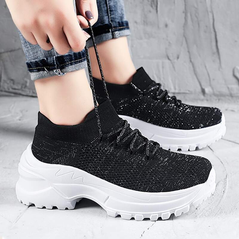 

Lace-up Decor Sneakers, Black
