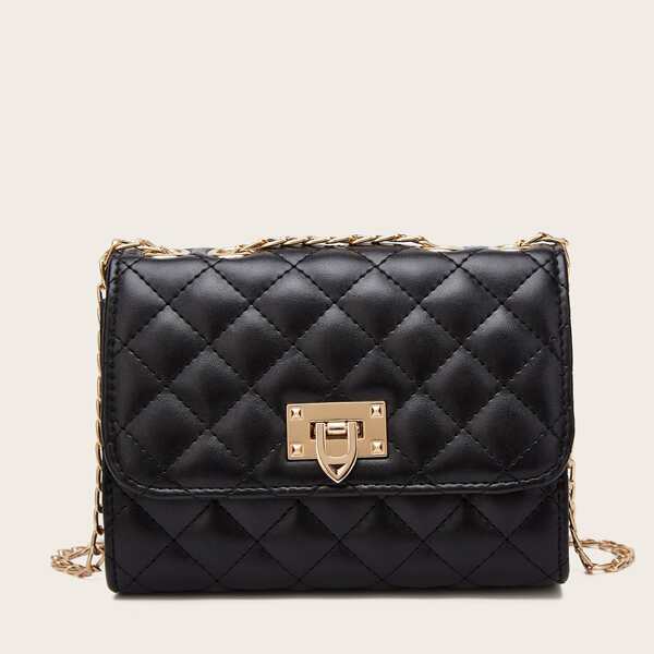 

Quilted Chain Shoulder Bag, Black