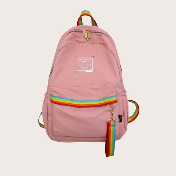 

Rainbow Striped Pocket Front School Bag, Pink