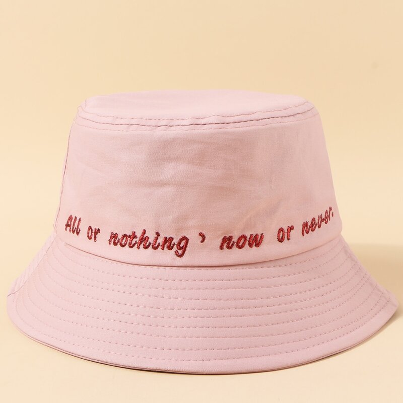 Slogan Embroidery Bucket Hat, Pink