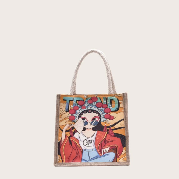 

Girls Figure Graphic Satchel Bag, Orange