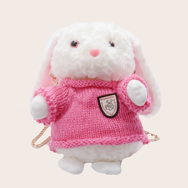 

Girls Fluffy Rabbit Design Chain Bag, Pink
