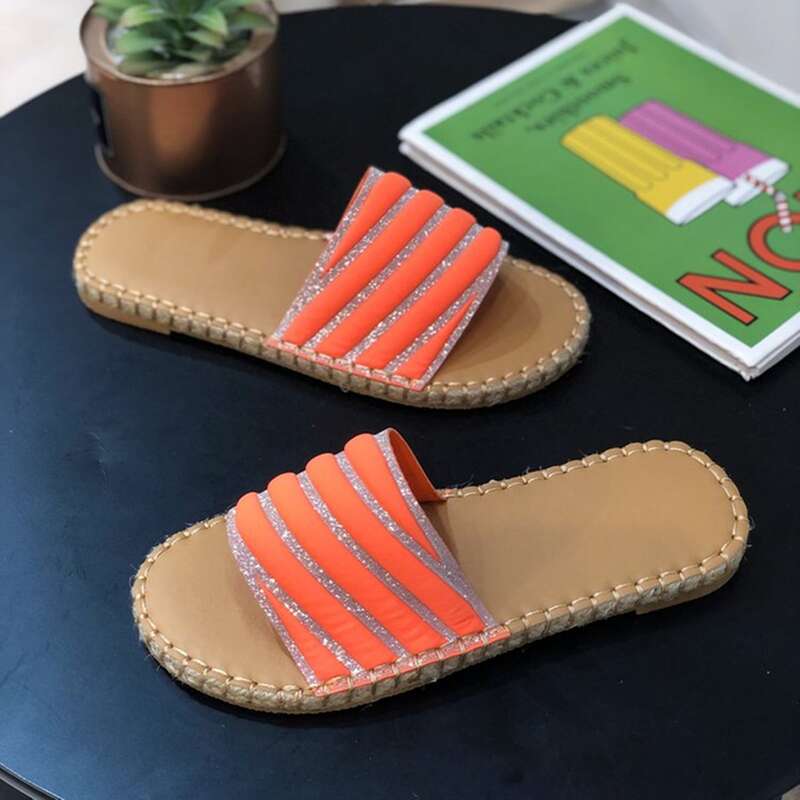 

Stripe Open Toe Slides, Orange