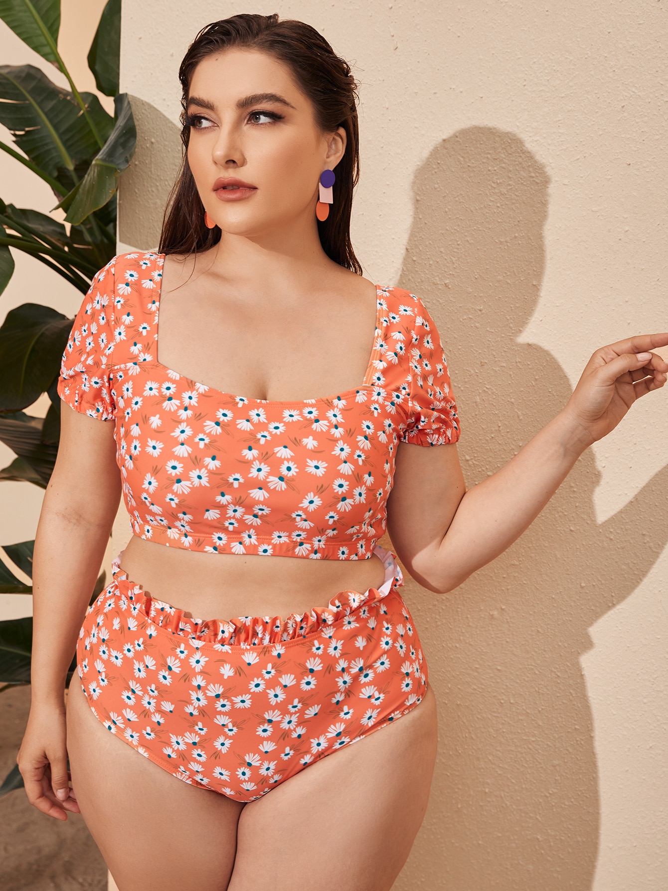 Plus Ditsy Floral Frill High Waisted Bikini Swimsuit thumbnail