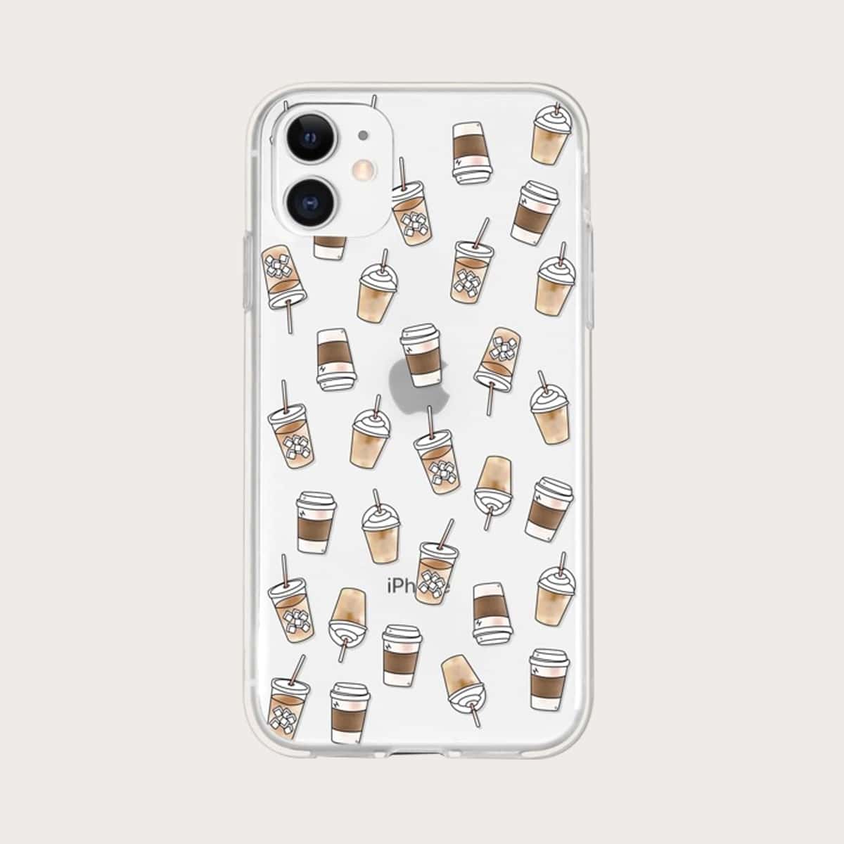 

Coffee Print Clear iPhone Case, Multicolor