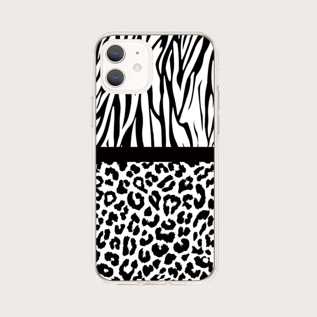 

Zebra Stripe & Leopard iPhone Case, Black and white