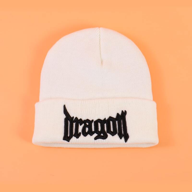 

Letter Embroidery Knitted Beanie, White