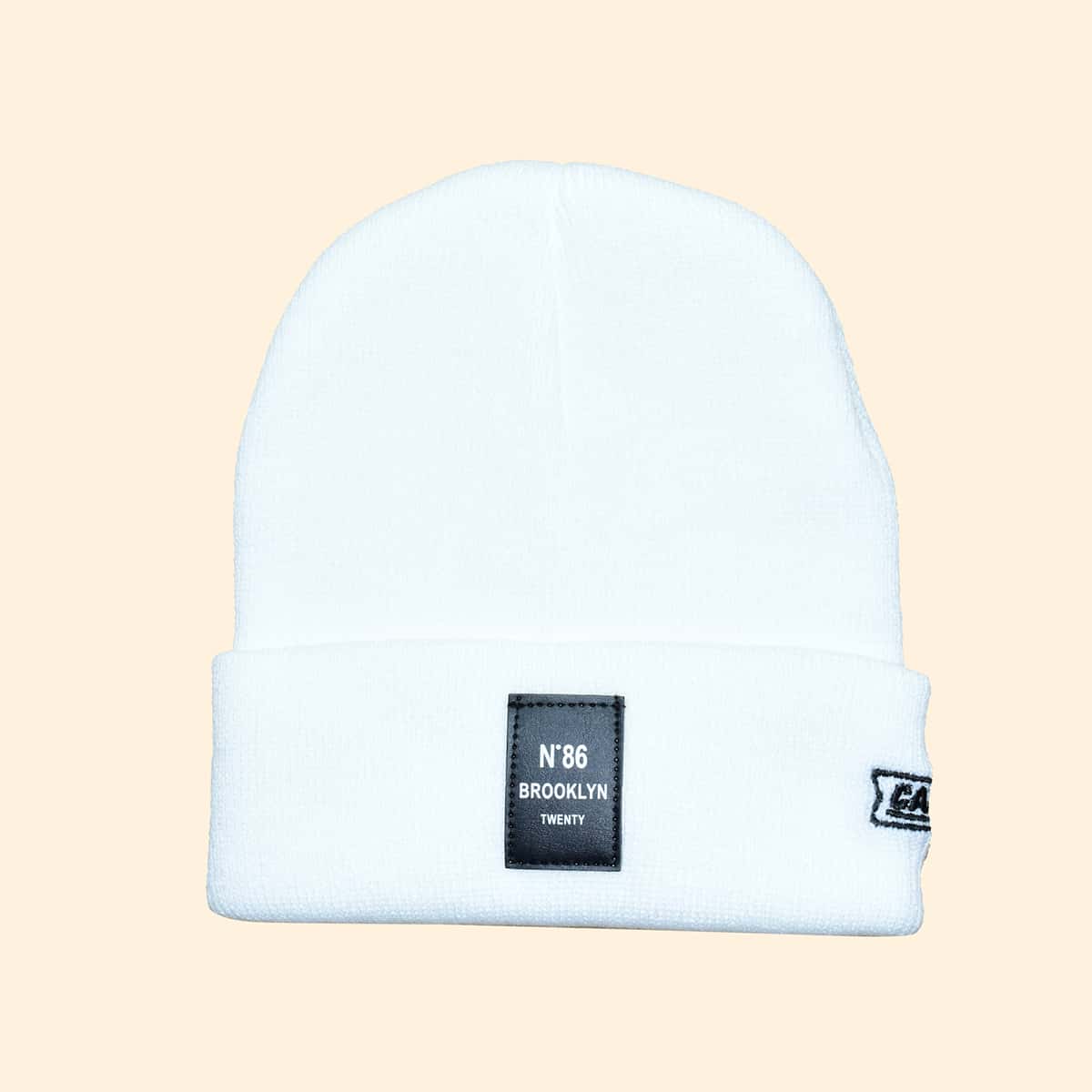 

Letter Patched Knit Beanie, White