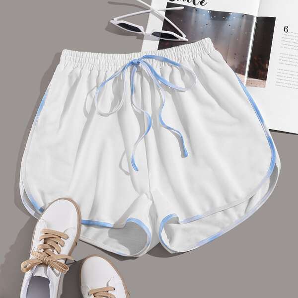 

Contrast Binding Knot Front Track Shorts, White