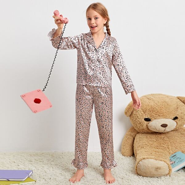 

Girls Leopard Print Satin PJ Set, Multicolor