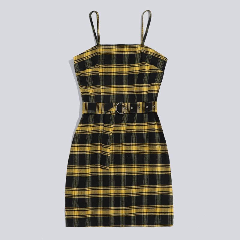 

Belted Plaid Cami Dress, Multicolor