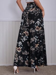 SHEIN Unity Quần Dây kéo Hoa Boho - màu đen - Xem 2