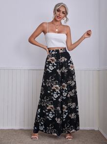 SHEIN Unity Quần Dây kéo Hoa Boho - màu đen - Xem 3