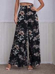 SHEIN Unity Quần Dây kéo Hoa Boho - màu đen - Xem 4