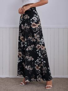 SHEIN Unity Quần Dây kéo Hoa Boho - màu đen - Xem 5