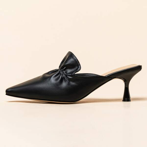 

Point Toe Ruched Trim Mules, Black